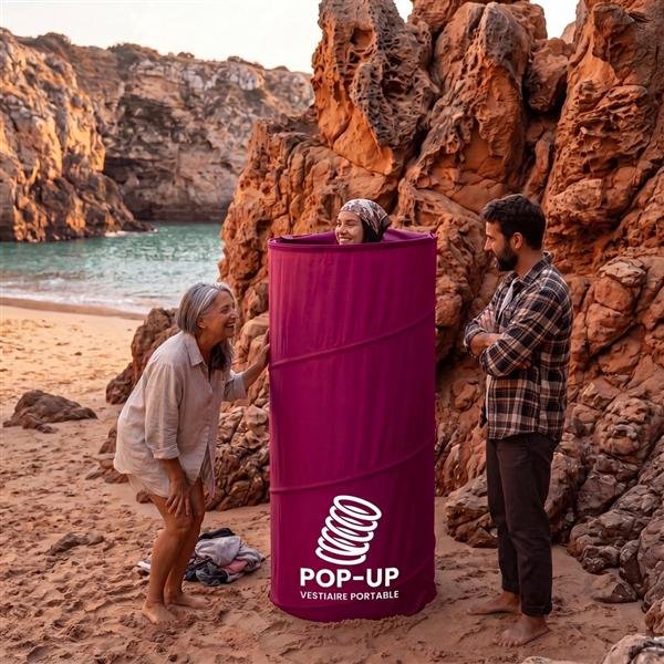استخدام خيمة تغيير الملابس POP-UP على الشاطئ الصخري